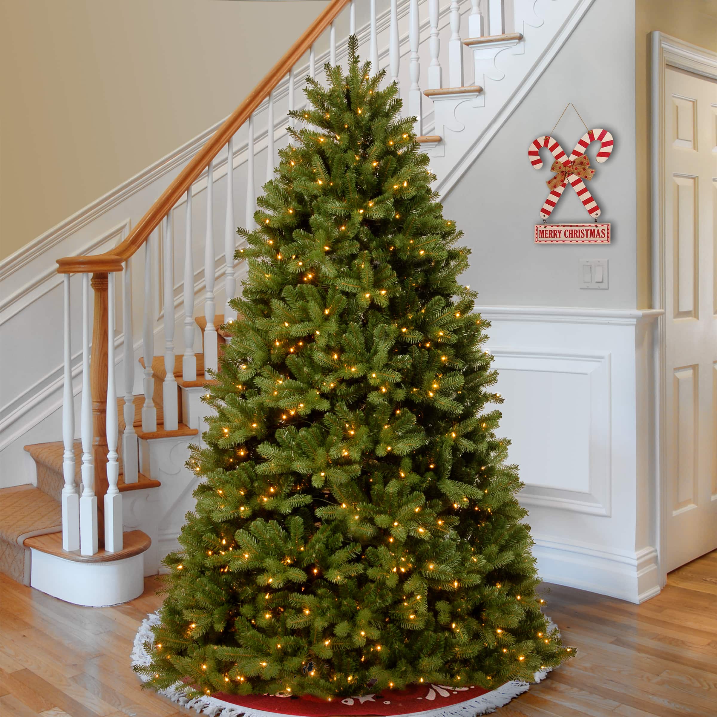 7.5 ft. Pre-Lit Glittery Pine Hinged Slim Artificial Christmas Tree, Clear Lights